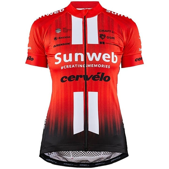 2019 Maillot Mujer Sunweb Tirantes Mangas Cortas Naranja Blanco